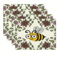 Set of 4 linen placemats featuring cute cartoon bee and floral print, perfect for table decor. - 30cm*45cm / 2