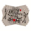 Wood texture kitchen placemat set, rustic table mats with heart and cutlery design for dining. - Style 1228