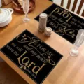 Black and gold religious verse table placemat, durable fabric dining table mat for home decor. - Style 1240