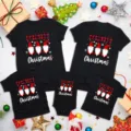 Kerst familie matching korte mouw t-shirts en baby rompertje set in zwarte katoenen stof. - Volwassene S / Tops / Ruit Kerst Stijl