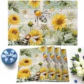 Sunflower bee print placemat set decorative kitchen table mat variant rustic style dining decor - 30*45 / Green and Yellow Wood