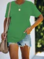 Effen kleur korterm t-shirt detailweergave, casual basic dagelijkse mode top. - S / Meerblauw
