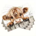 Cute Highland cow placemat table mat set, decorative cartoon animal dining table placemat. - Style 1188