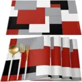 Geometric color block placemat red black white gray table mat for dining room kitchen - 30*45 / Red 1