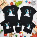 Kerstmis familie bijpassende zwarte t-shirts set met schattige sneeuwman print winter. - Volwassene S / Tops / Sneeuwpop Kerst Stijl