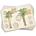 Vintage palm tree print placemat set with script background for dining table decor and heat insulation. - Palm Tree