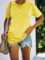 Solid color casual round neck short sleeve t-shirt for women summer basic daily wear top. - S / Yellow