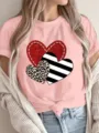 T-shirt rose à manches courtes pour femme avec imprimé cœur mignon haut d'été décontracté. - S / Style B1
