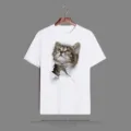 T-Shirt Femme Manches Courtes Casual Été Top avec Imprimé Chat Drôle 3D Effet Trou - S / 04