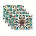 Colorful mandala floral print linen table placemat set, heat resistant dining room decor. - Mandala
