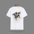 Casual white short sleeve t-shirt featuring a unique 3d cat rip print design for daily. - 06