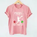 Roze dames t-shirt korte mouw met padel tennis print, casual sport kleding bovenkant voorzijde. - S / Roze