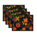 Christmas floral print linen placemat table mat set, festive party decorative heat resistant. - Festive Floral