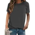 Detail view of a solid dark grey short sleeve crew neck women T-shirt casual daily wear. - S / Dark Gray