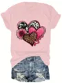 T-Shirt Rose Manches Courtes Imprimé Cœur Tournesol avec Short en Jean Été Casual - S / Style B2