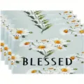 Daisy linen placemat set, blessed table mat variant for holiday party home decor and kitchen. - 30cm*45cm / 5