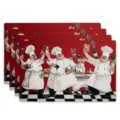 Cartoon chef pattern placemats set of four durable non-slip table mats for kitchen dining. - Style 1168