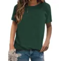 Solid color short sleeve t-shirt detail view, casual basic crewneck tee for daily wear. - S / Dark Green
