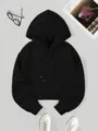 Zwarte korte hoodie, casual trui met lange mouwen en capuchon met trekkoord en uni. - S / Zwart