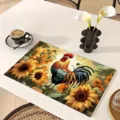 Rustic farmhouse rooster sunflower placemat vintage table mat for kitchen dining decor - Style 1161