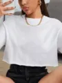 Casual plain white short sleeve crop top for women, comfortable basic summer t-shirt. - S / White