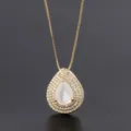 Elegante Collar Colgante Gota Concha Blanca Circonita Cadenita Joya Dorada Mujer - Colgantes