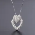 Collier pendentif double cœur scintillant en argent avec oxydes de zirconium élégant. - Collier / Zircon Blanc Plaqué Platine