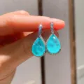 Simulierte Paraiba blaue Edelstein Ohrringe, elegante Zirkonia hängende Ohrringe für Damen - Ohrstecker