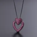 Magnifique collier double cœur pavé de strass avec chaîne noire élégant bijou pour femme - Collier / Rouge