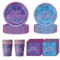 Blau-lila Spinnennetz Partyzubehör Set mit Papptellern, Bechern und Servietten für Geburtstag. - Blau Violettes Spinnennetz / 4-teiliges Set (Teller + Becher + Servietten)