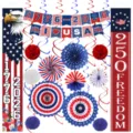 Amerikanisches 250. Jubiläum patriotische Party Deko Set mit Hängeflaggen und Fächern. - 5-teiliges Party Deko Set / 5-teiliges Set