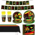 Juneteenth party supplies tableware set with banner plates cups napkins and tablecloth. - 7-Piece Set