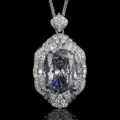 Luxueux grand pendentif collier vintage pierre grise taille coussin avec pavé de strass. - Collier / Pendentif Or Blanc Noir Gris Avec Chaîne Chopin