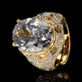Exquisite gold plated vintage oval simulated diamond statement ring for elegant women. - Oval Vintage Style / Adjustable / Dark Gray Ring