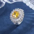 Luxurioeser gelber Zirkonia Cluster Ring mit funkelnden weissen Markisensteinen neu - verstellbarer Ring / Silber