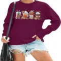 Halloween pompoen koffiekopjes print met lange mouwen sweatshirt voor dames top - S / Paars