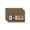 Cute cartoon cat placemat set table mat with heart illustration and stitching edge design. - Style 1211