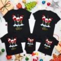 Family matching Christmas short sleeve black t-shirts and baby romper set with wine glass print. - Adult S / Tops / Wine Glass Christmas Style