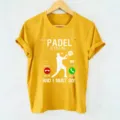 Gele korte mouw t-shirt voorzien van padel sport oproep grafische print variant stijl. - S / Geel