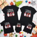 Family matching Christmas short sleeve black t-shirts and baby romper set holiday clothes. - Adult S / Tops / Gnome Christmas Style