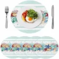 Set de table ronds motif océan coquillages et étoiles de mer pour cuisine et fête déco - 30*45 / Bleu sarcelle