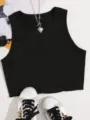 Effen zwarte mouwloze crop top voor dames, casual basic zomer t-shirt stijlvol. - S / Tops / Zwart