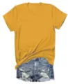Solid color short sleeve t-shirt with distressed denim shorts casual summer outfit for women - S / Tops / Yellow