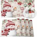 Sets de table de noel tapis de table de fete design bonhomme de neige decor festif. - 30*45 / Rouge et Kaki