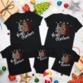 Family matching Christmas short sleeve black t-shirts and baby romper set for holiday. - Adult S / Tops / Christmas Tree Christmas Style