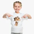 T-shirt bianca da bambino girocollo manica corta con stampa gatto strappato estiva - XS / N12 Gatto fulvo che guarda fuori