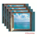 Ocean view window print linen placemat heat insulation table mat for party decoration - 30cm*45cm / 11