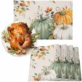 Set de table automne action de grâce citrouille aquarelle nappe pour fête festive - 30*45 / Citrouilles gris-vert