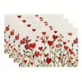 Set of 4 watercolor heart flower placemats, romantic botanical table mats for dining. - Style 1185