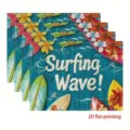 Surfing wave placemat set fabric table mat summer beach party dining decoration 4pcs - 30cm*45cm / 12